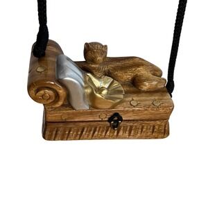 Timmy Woods Carved Lounging Luxury Cat Kitty Minaudiere Purse Shoulder Bag Lined